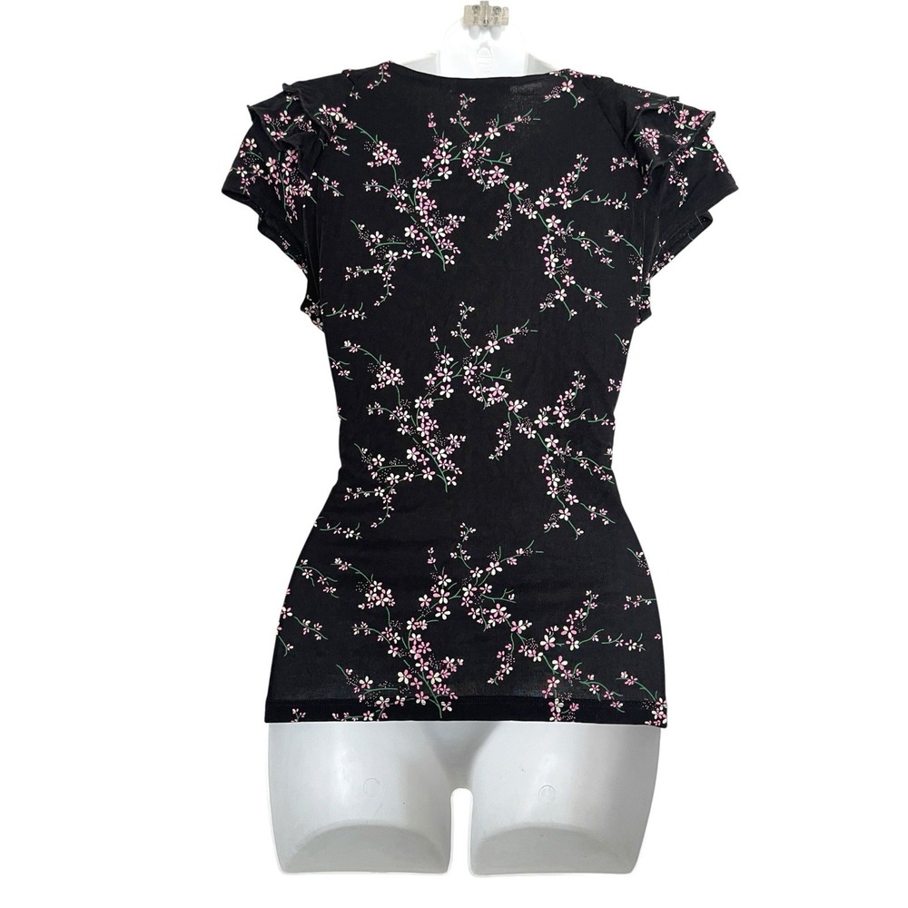 Vintage Y2K DressBarn Babydoll Black Floral Top Sz S Fairycore Dark Coquette - Picture 5 of 10